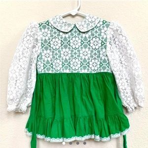 Green and White Lace Kids Formal Dress